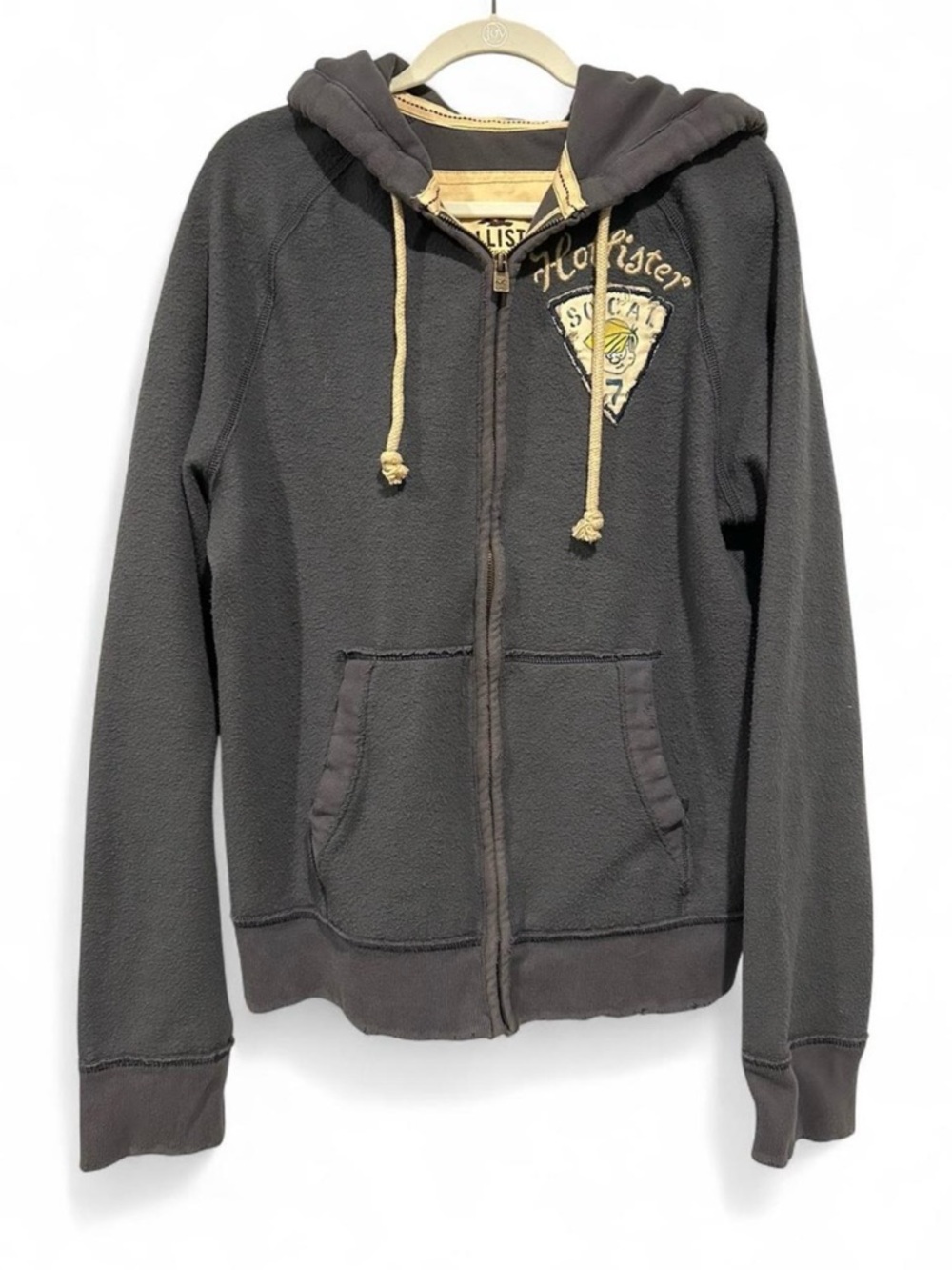 Men’s Y2K Hollister Co. Grey/Blue Inside Out Zip Up Hoodie Size XL